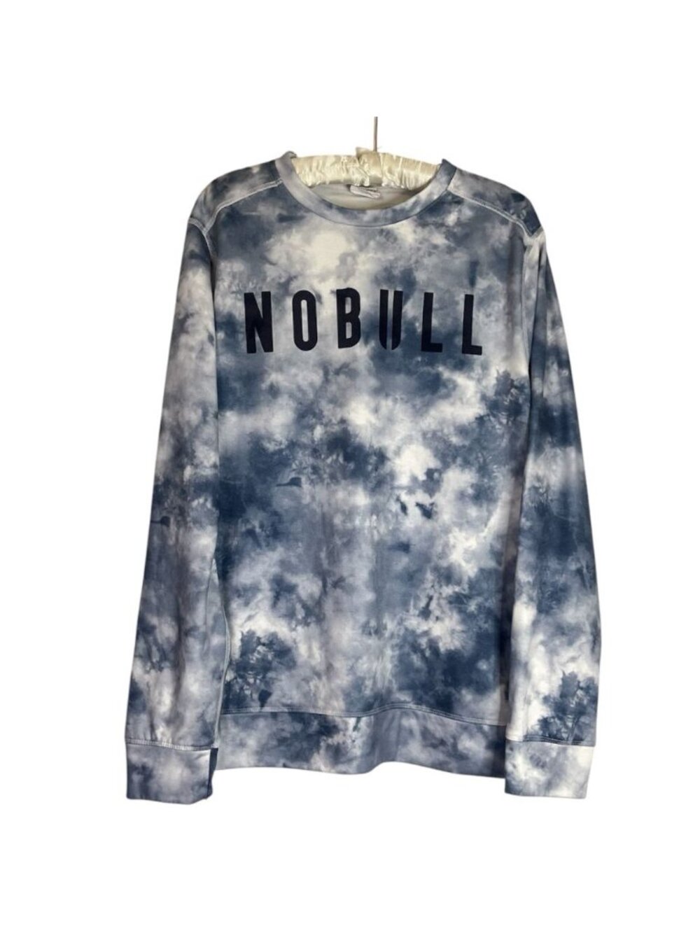 Nobull Women's Blue Tie Dye Crew Neck Sweatshirt Sz L Drop Shoulders Relaxed Log - Picture 2 of 9